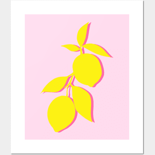 Silhouette Citrus Lemon Fruit Pattern Yellow and Pink Posters and Art